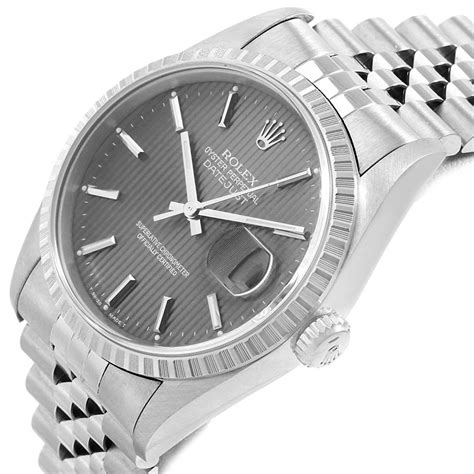 rolex datejust grey silver tapestry dial steel mens watch 16220|rolex datejust 36.